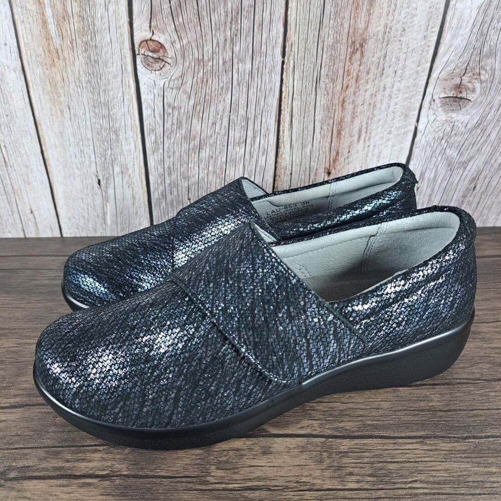 Alegria Cosmo Lauryn Nubuck Cross Strap Slipon Wedge Women's Sz 6.5-7 EU36 Black